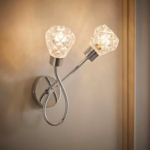 ValueLights Astley Chrome 2 Way Up and Down Wall Light with Crystal Effect Shades and Bulbs in Silver – 1