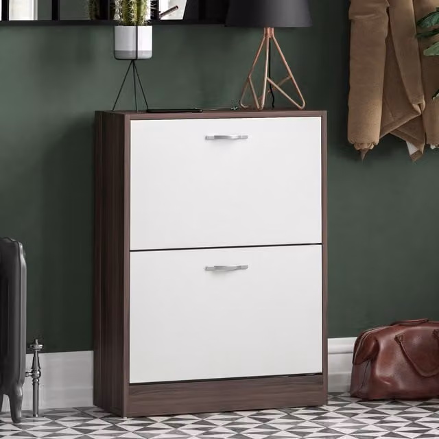 Vida Designs Modern 2 Drawer White Shoe Cabinet with Tilting Compartments – 1