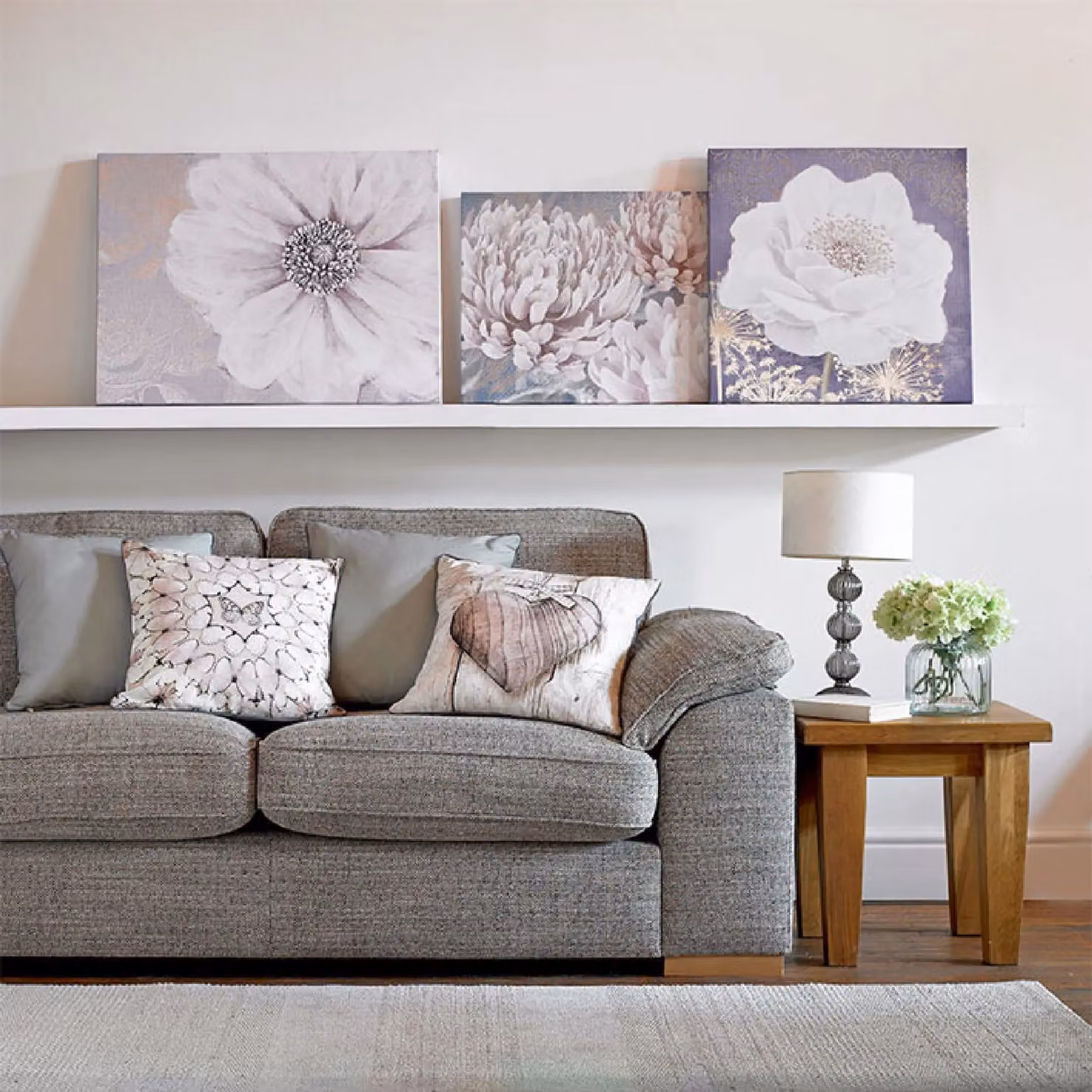 Art for the Home Grey and Silver Metallic Bloom Floral Printed Canvas Wall Art W: 80 cm, H: 60 cm, D: 3 cm – 2