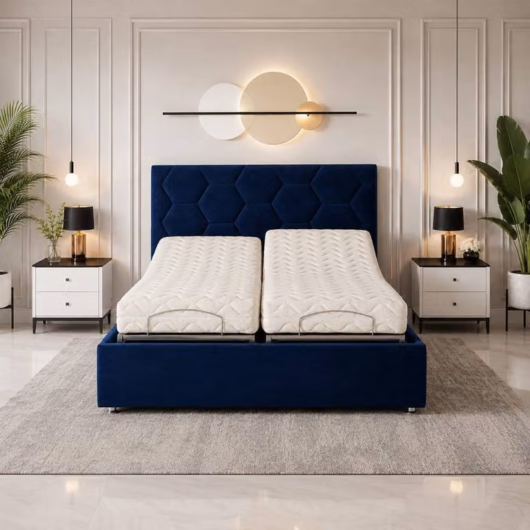 Paradise Beds Ltd Luxury Madrid Mobility Bed with Foam Mattress and Headboard in Black Velvet, Super King Size 200 x 200 cm