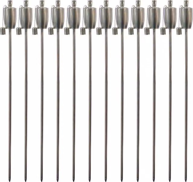 Harbour Housewares Set of 12 Silver Metal Outdoor Tiki Flame Torches with Ground Spike – 1