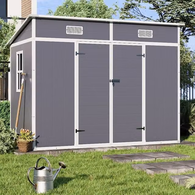 Breeins Grey Plastic Pent Garden Shed with Window and Lock