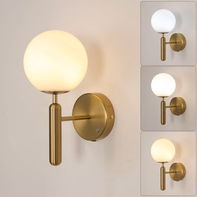 Goeco Modern Dimmable LED Wall Lamp with Transparent Glass Sphere Lampshade in Gold/Brass – 1
