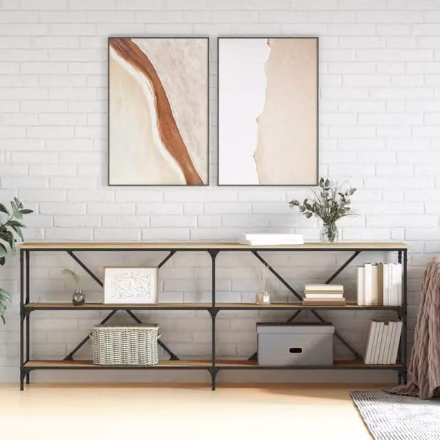 Berkfield Home Industrial Console Table in Sonoma Oak and Brown, W/D/H: 200 x 30 x 75 cm