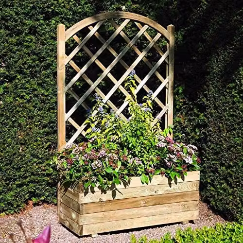 Rowlinsons Brown Wooden Rectangular Planter and Lattice Trellis, W: 90 cm, D: 42 cm, H: 138 cm