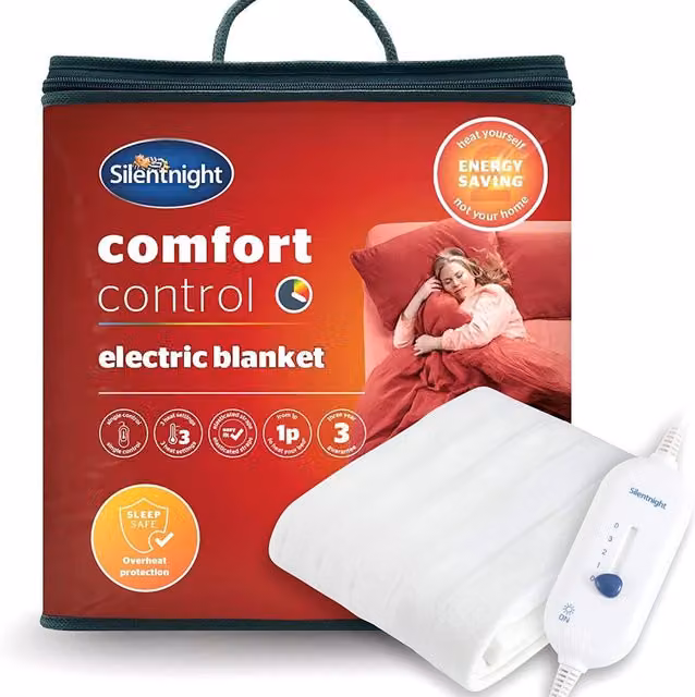 Silentnight Single Comfort Control Electric Blanket in White with Fleece Cover