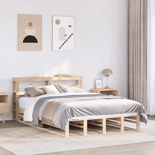 Berkfield Home Rustic Solid Pine Bed Frame in Brown, W/D/H: 140 x 200 cm – 1