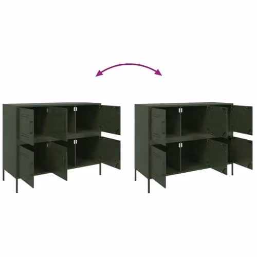 vidaXL Industrial Metal Sideboard in Olive Green, W: 100.5 cm, D: 39 cm, H: 79 cm – 4