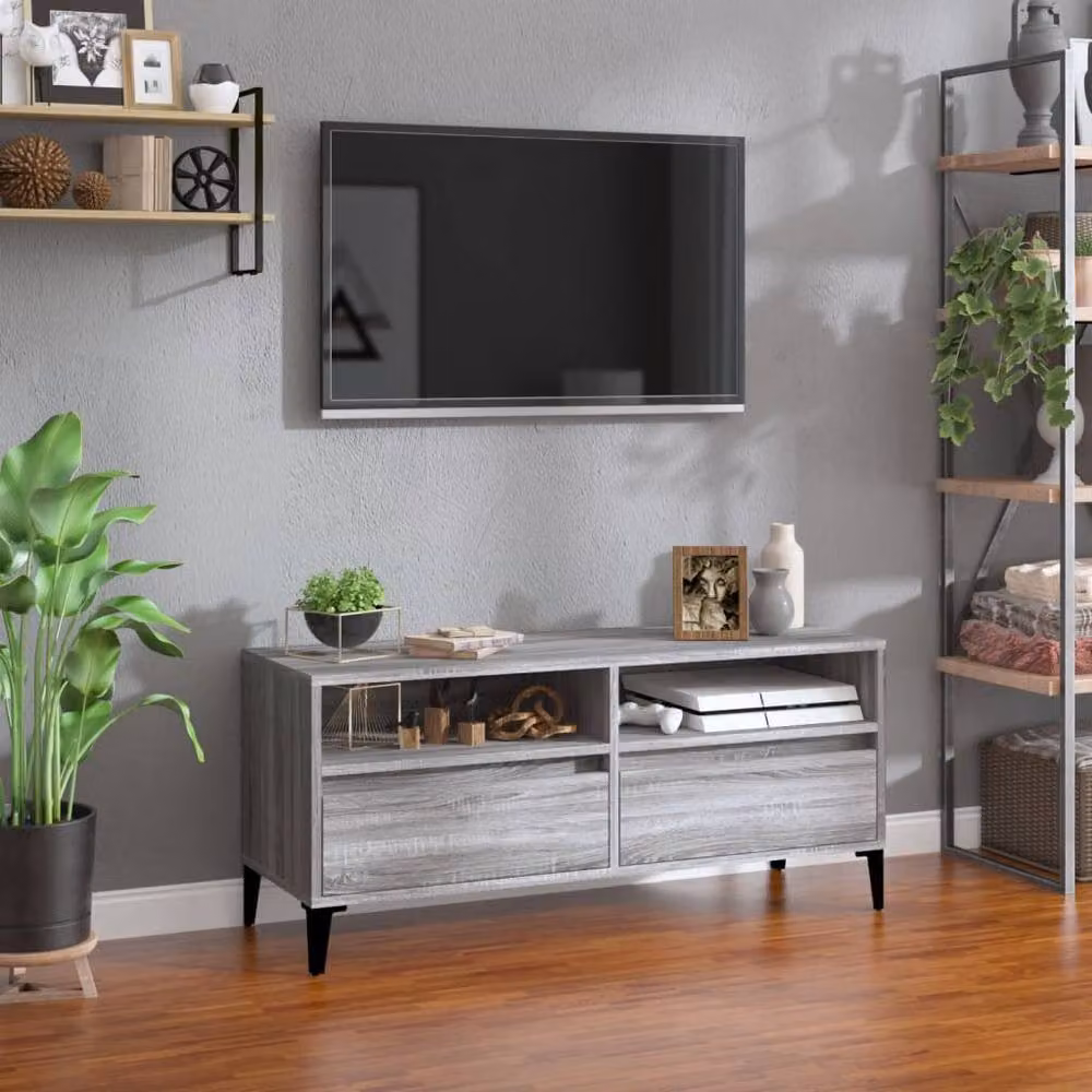 Berkfield Home TV Cabinet in Grey Sonoma, W/D/H: 100 x 34.5 x 44.5 cm – 2