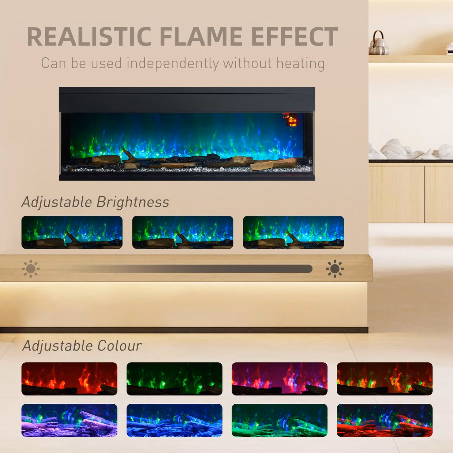 HOMCOM Black Wall Mounted Electric Fire with LED Flame Effect, 1800W, 152cm – 4