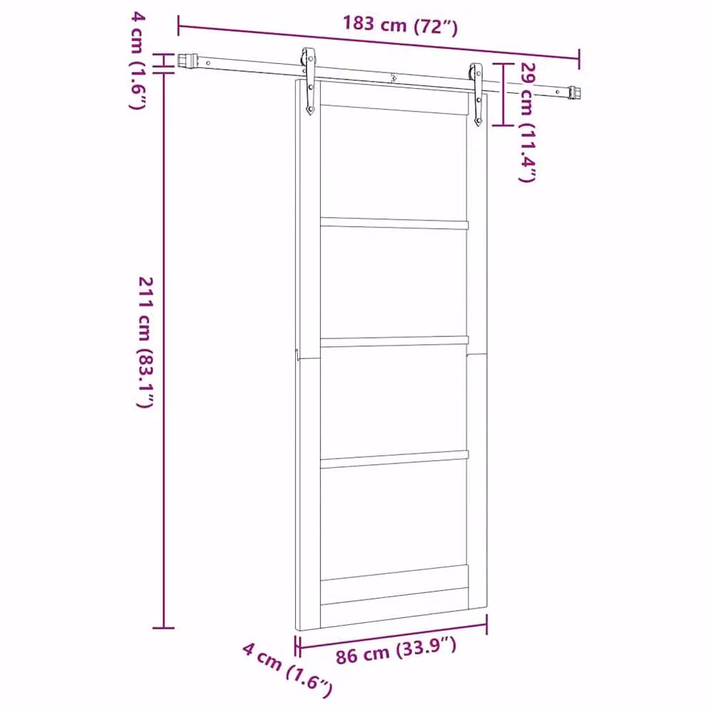 Berkfield Home Rustic Solid Wood Pine Sliding Door with Hardware Set in Beige, W: 86 cm, H: 211 cm – 2