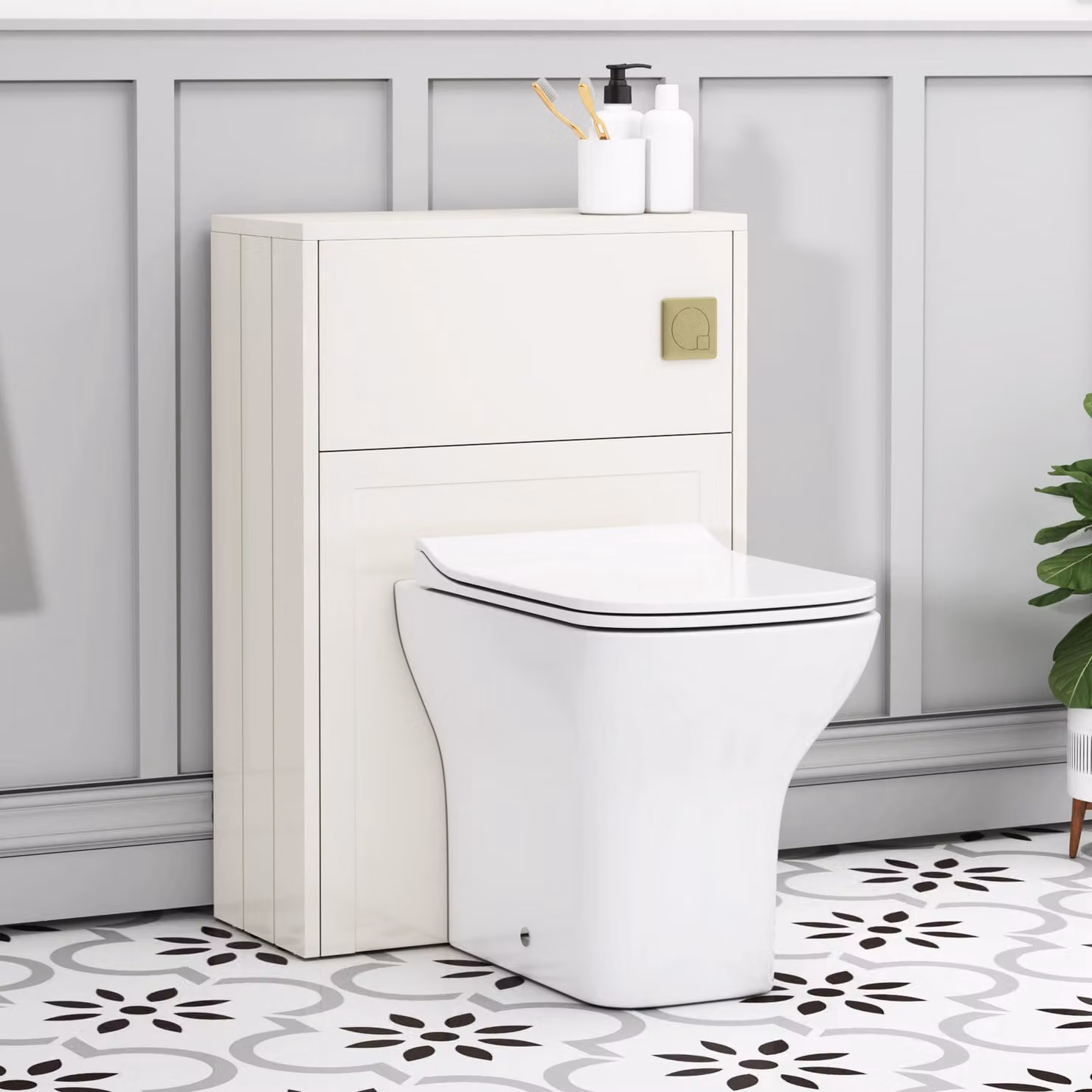 Elmore Classic White BTW WC Unit with Qubix Rimless Toilet Pan, Slim Soft Close Seat and Cistern, Width: 55 cm