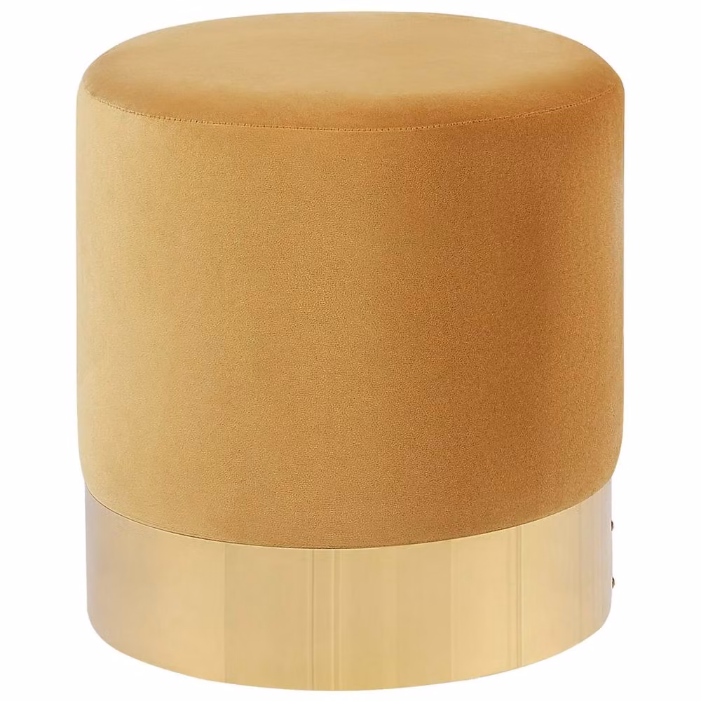 Wyld and Coco Velvetique Round Yellow Velvet Pouffe with Gold Base – 2