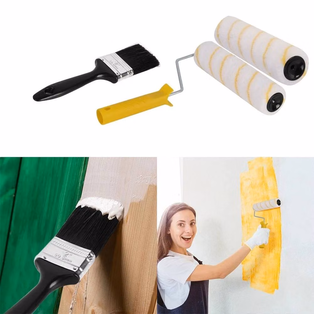 VOGREX Heavy Duty 9 inch Paint Roller Tray Set with Telescopic Extension Pole and Frame in Yellow – 5