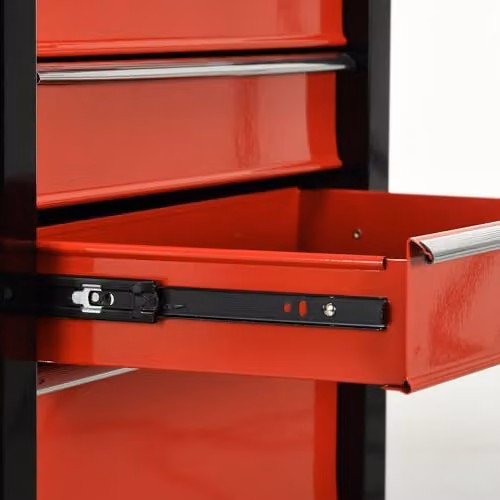 HOMCOM Lockable 5-Drawer Steel Tool Storage Cabinet with Wheels, Red – 7