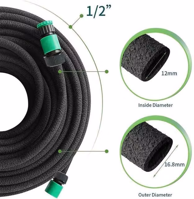 VOGREX Black Flexible Garden Soaker Hose for Lawn Irrigation, 100m – 1