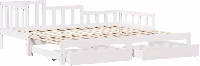Berkfield Home Versatile Single Daybed with Trundle and Drawers, White Solid Pine Wood, W/D/H: 90 x 190 cm