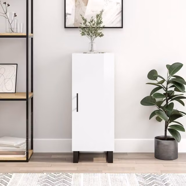 Berkfield Home Modern High Gloss White Sideboard, W/D/H: 34.5 x 34 x 90 cm