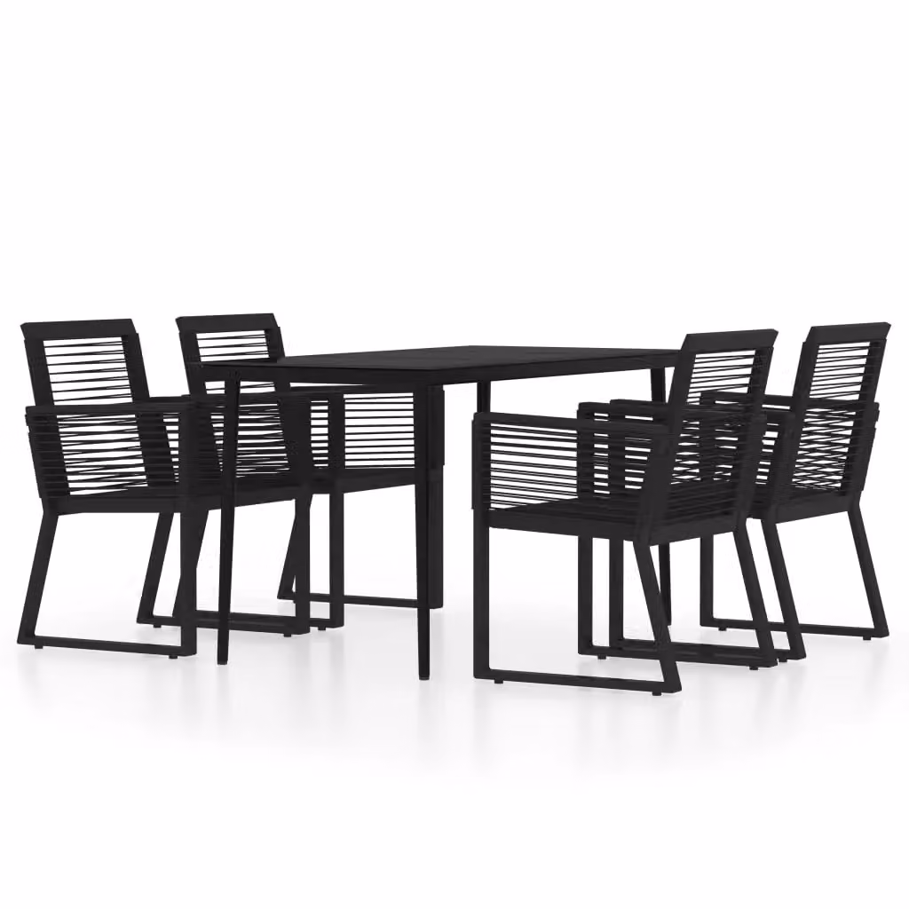Berkfield Home 5 Piece Modern Garden Dining Set in Black Metal, Glass and Rattan – 2