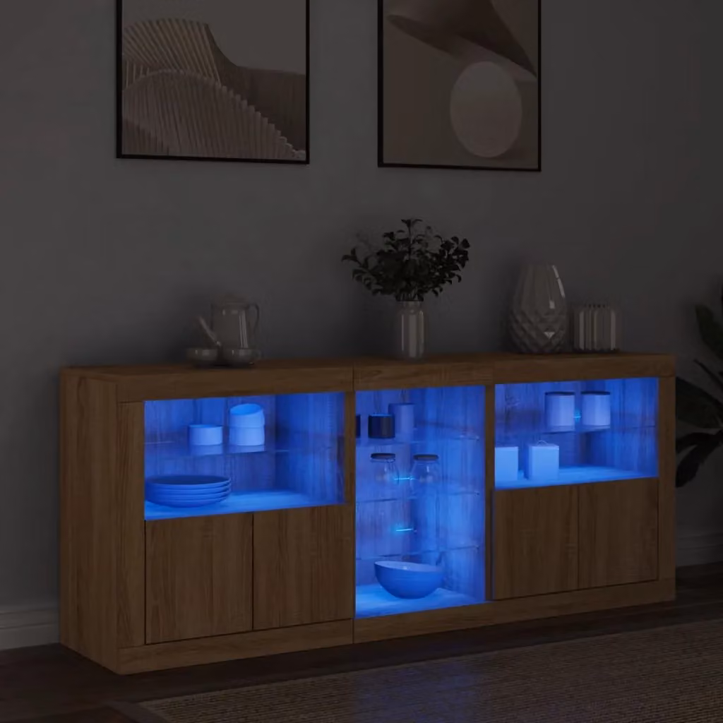 Berkfield Home Sonoma Oak Sideboard with Integrated LED Lights in Brown, W: 162 cm, D: 37 cm, H: 67 cm – 3