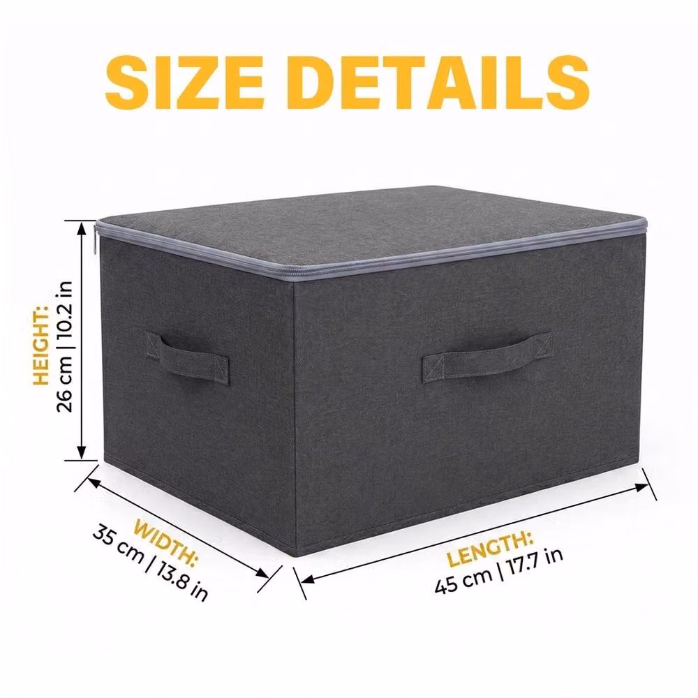 Havendro Set of 3 Foldable Fabric Storage Boxes with Lids in Grey – 2