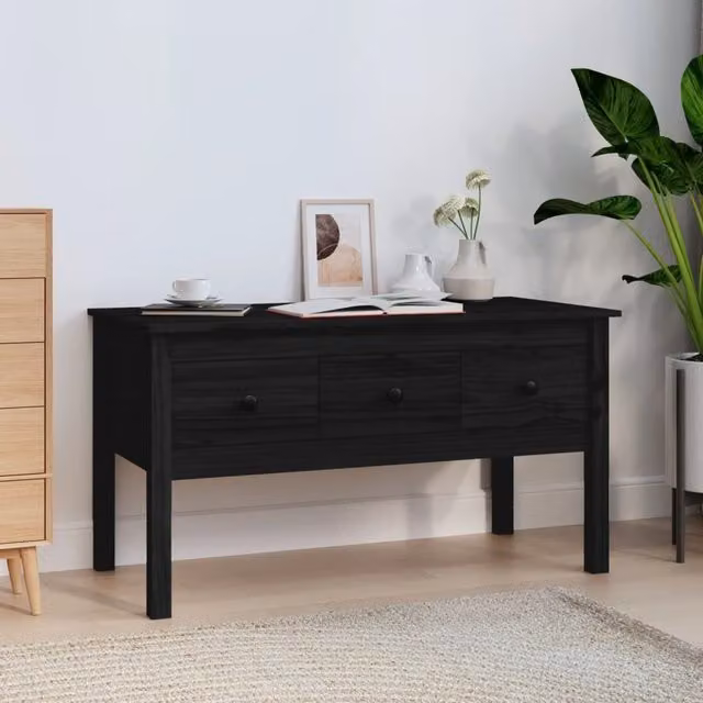 Berkfield Home Black Solid Pine Coffee Table, W/D/H: 102 x 49 x 55 cm – 1
