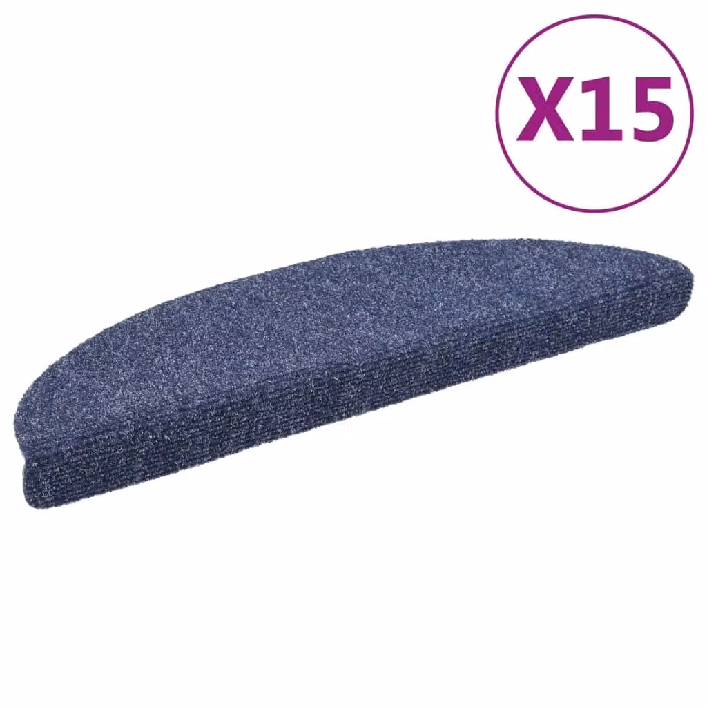 Berkfield Home 15 Piece Self-adhesive Needle Punch Stair Mats, Blue, W: 56 cm, D: 17 cm, H: 3 cm – 2