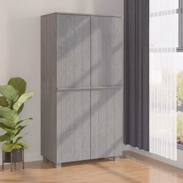 Berkfield Home HAMAR Wardrobe in Light Grey Solid Pine, W/D/H: 89 x 50 x 180 cm