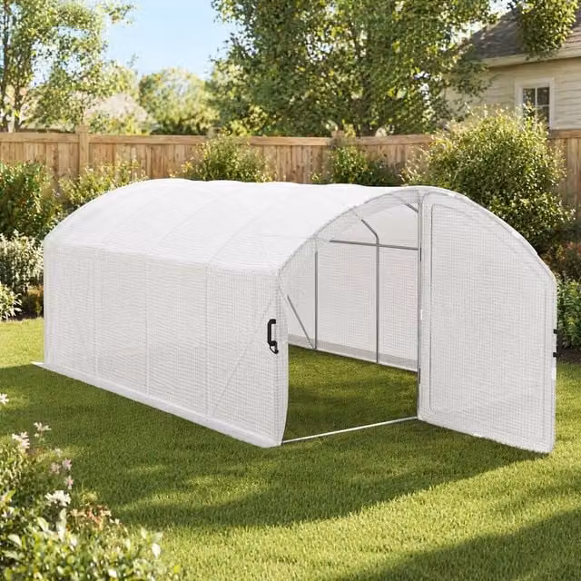 STILVORA Walk-in Greenhouse with White Steel Frame, W: 400 cm, D: 300 cm, H: 200 cm