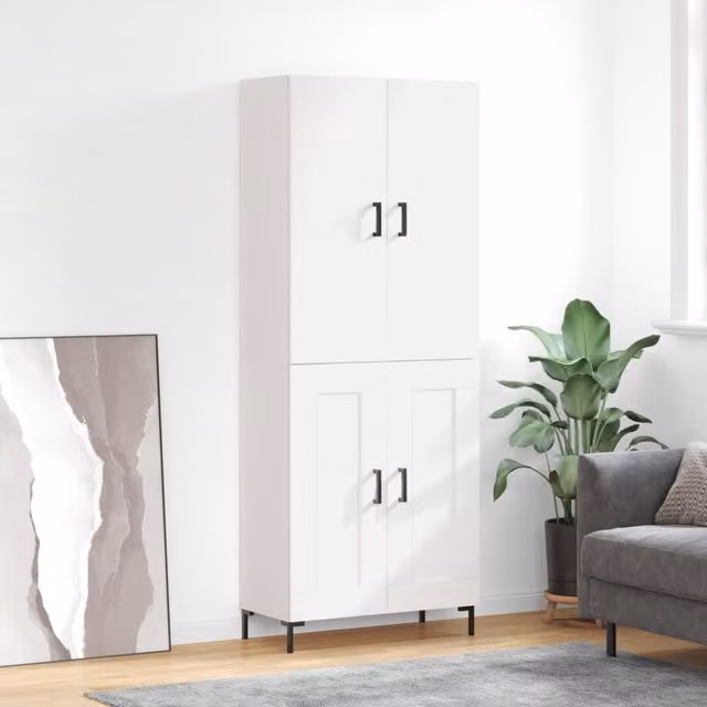 Berkfield Home Modern White Highboard with Hinged Doors and Internal Shelves, W/D/H: 69.5 x 34 x 180 cm