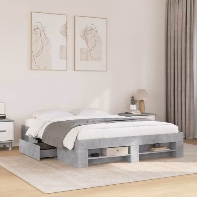 Berkfield Home Bed Frame in Concrete Grey with Drawers, W: 160 cm, D: 200 cm – 1