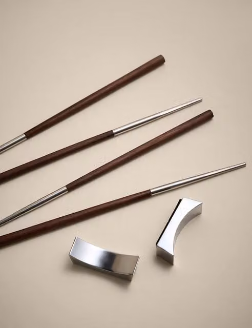 M&S Set of 2 Polished Brown Chopsticks with Rest