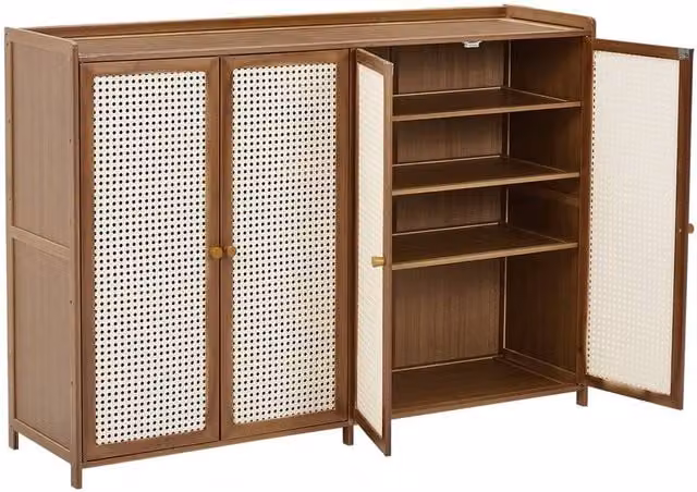 EONLION Retro Wooden Shoes Storage Cabinet in Brown with Hinged Doors and Internal Shelves, Width: 100 cm