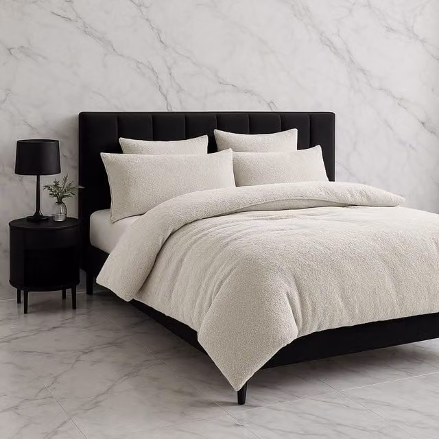 Home Sweet Home UK Teddy Bear Fleece Duvet Cover and Pillowcase Set in Beige, Double