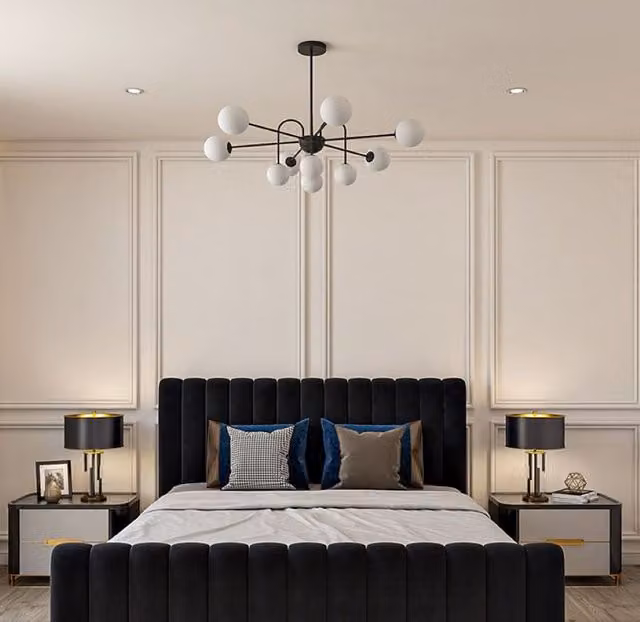 HOB Furniture Thomas Junior King Size Black Velvet Upholstered Bed 180 x 200 cm
