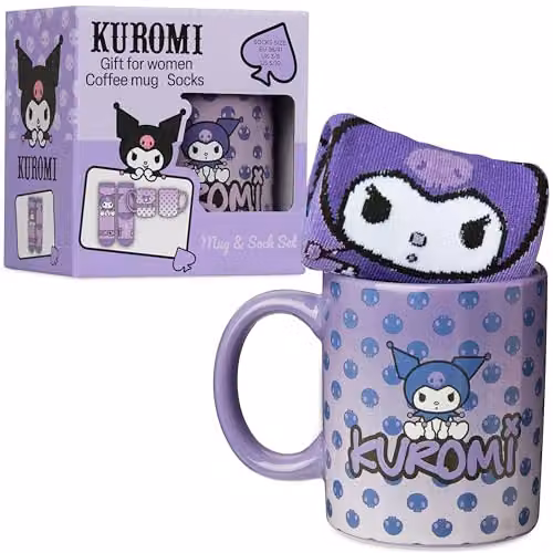 Get Trend Sanrio Kuromi Ceramic Mug and Crew Socks Gift Set, Purple – 1