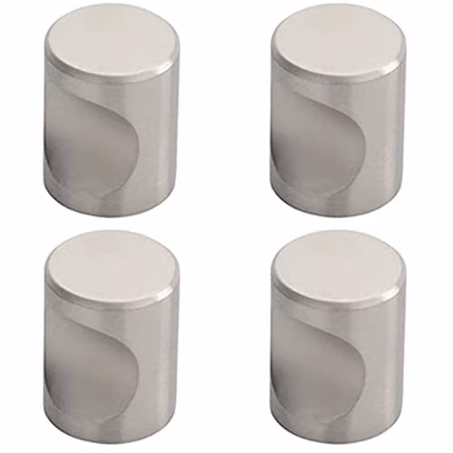 Loops 4 Pack Brushed Stainless Steel Cylindrical Cupboard Door Knobs, 16mm Diameter
