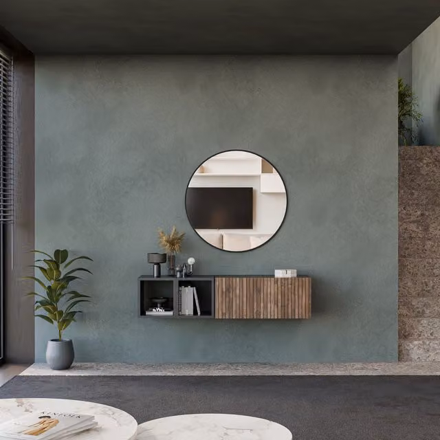 Decorotika Palermo Wall Mounted Entertainment Center in Black and Alina Pattern