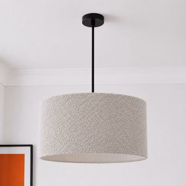 CGC Petra Large Grey Boucle Round Ceiling or Table Lamp Shade, Diameter: 45 cm