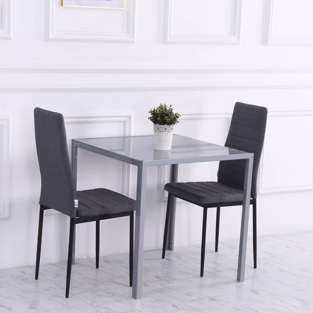 STILVORA Modern Square Glass Dining Table with Grey Steel Frame, W/D/H: 75 x 75 x 75 cm – 1