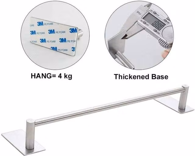KORVIXA Self Adhesive Stainless Steel Towel Rail in Silver