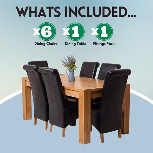 Thats Furniture Kuba Oak Dining Table and 6 Montana Black Leather Chairs Set, W/D/H: 180 x 90 x 78 cm – 3