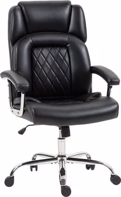 HOMCOM Big and Tall Executive Office Chair in Black PU Leather with Headrest and Armrests, 180kg Capacity – 1
