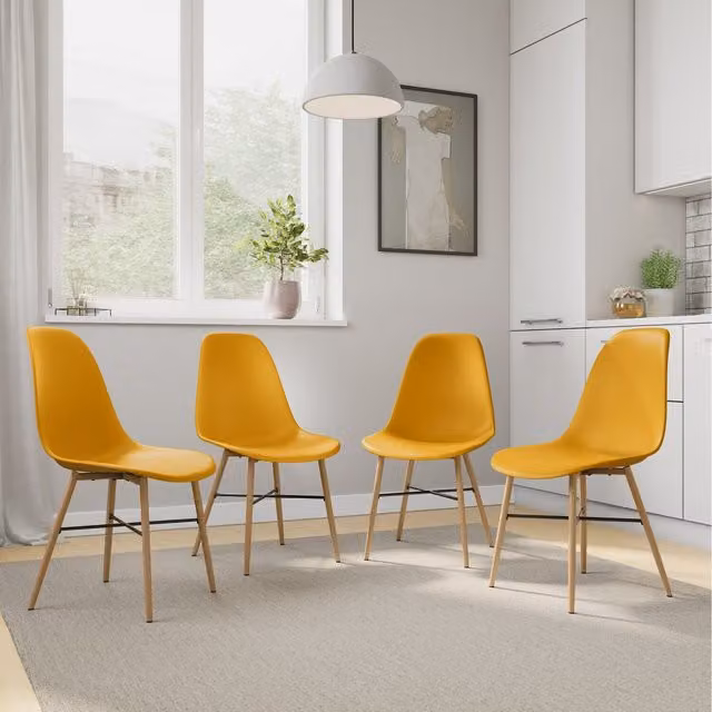 URBNLIVING Set of 4 Scandinavian Style Dining Chairs in Yellow with Wood Effect and Metal Legs