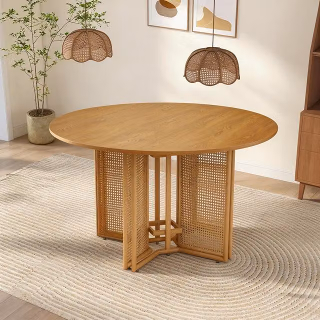 Furniture One Round Rattan Dining Table in Oak Brown, Dia 120 cm