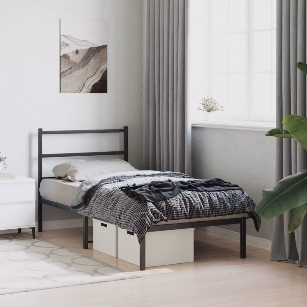 Berkfield Home Metal Bed Frame with Headboard in Black, W/D/H: 90 x 200 cm – 3