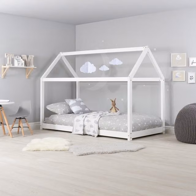 Birlea White House Single Bed for Children in Solid Wood, W/D/H: 90 x 190 cm