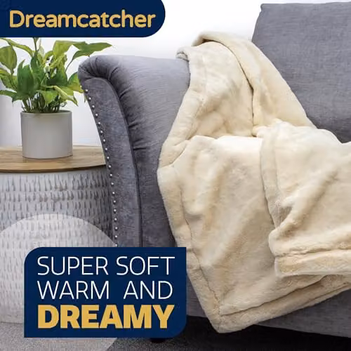 Dreamcatcher Faux Fur Polyester Throw Blanket in Beige, W/D: 160 x 130 cm – 5