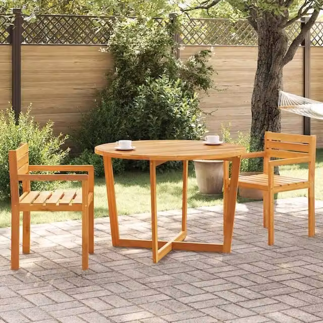 Berkfield Home Beautiful Garden Dining Table, Round Solid Acacia Wood in Brown, Diameter: 110 cm, Height: 75 cm