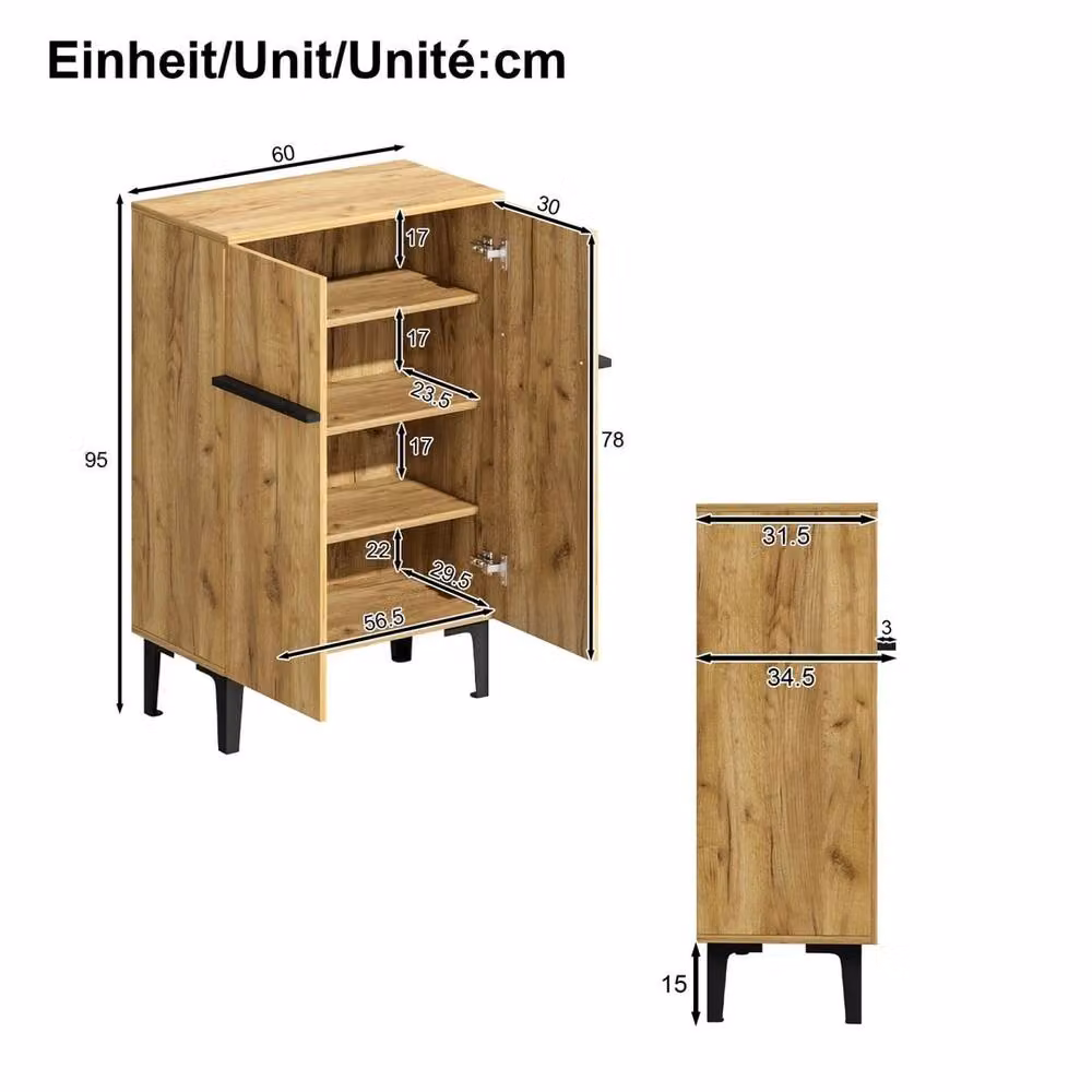 ERGOVEXA Modern Wooden 5-Tier Shoe Storage Cabinet with Hinged Doors and Adjustable Internal Shelves in Brown and Black – 2